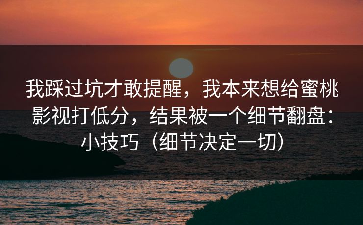 我踩过坑才敢提醒,我本来想给蜜桃影视打低分,结果被一个细节翻盘:小技巧(细节决定一切)